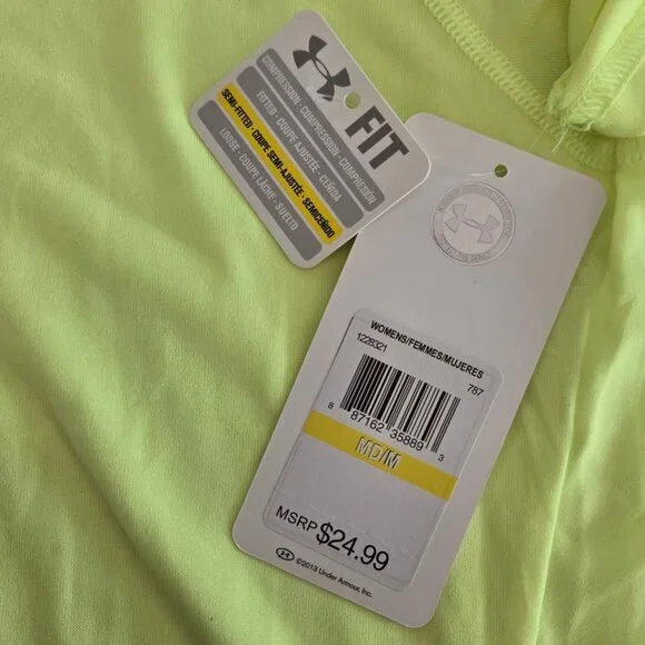NWT Under Armour Womens Medium HeatGear V-Neck Semi-Fitted Shirt Neon Yellow - Picture 9 of 10